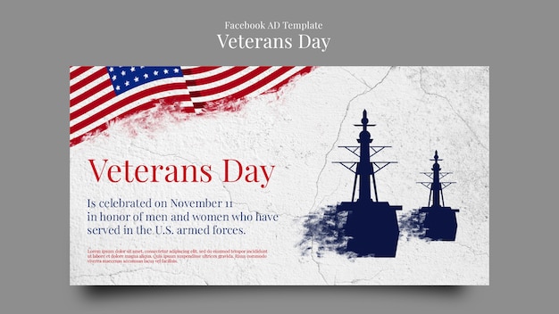 PSD veterans day social media promo template with cracked concrete texture