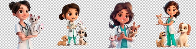 PSD veterinarian with pets collection isolated on transparent background