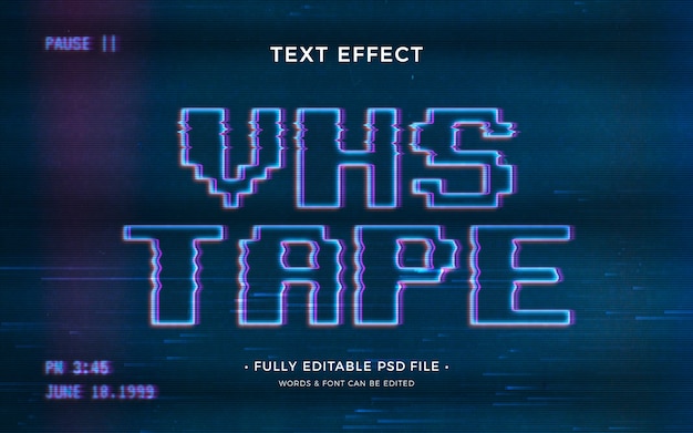 PSD vhs tapetext effect