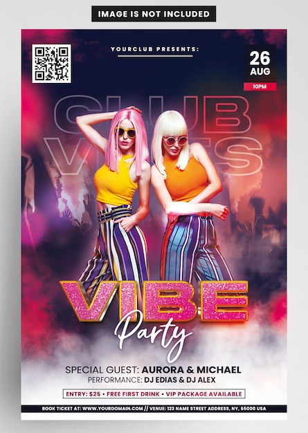 PSD volantino per eventi notturni vibe party dj