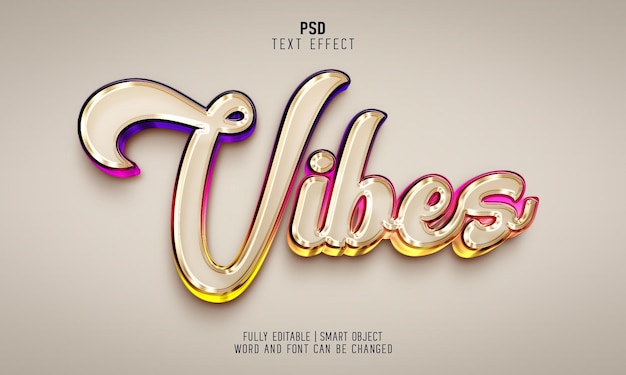 PSD vibes 3d colorful editable text effect template