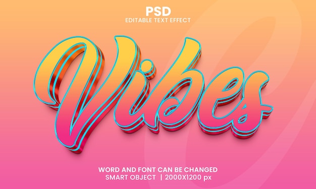 Effetto testo modificabile vibes 3d psd premium con sfondo