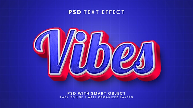 Vibes 3d редактируемый текстовый эффект с ретро и классическим стилем текста