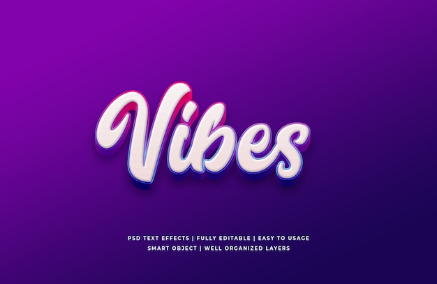 Vibes 3d 텍스트 스타일 효과 프리미엄 Psd