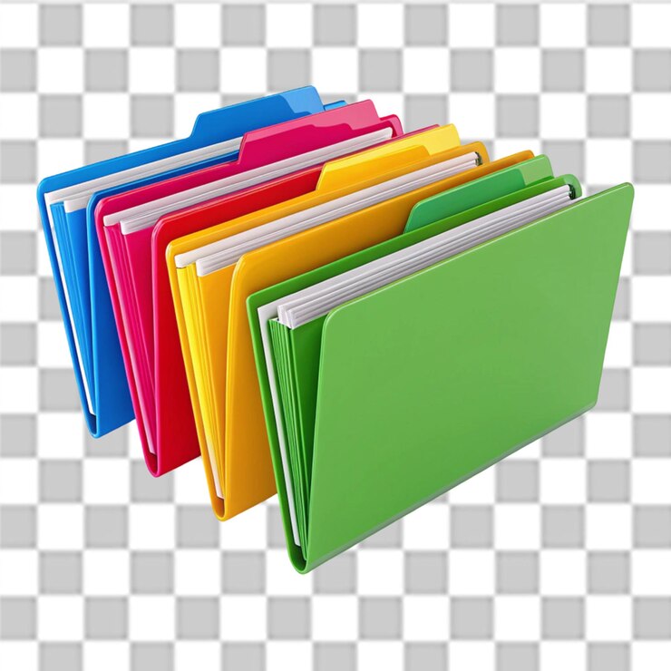 PSD vibrant 3d colorful folders isolated on transparent background