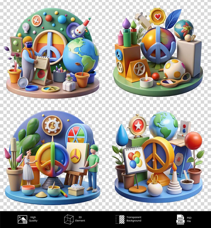 PSD vibrant 3d peace symbol illustrations global harmony backgrounds