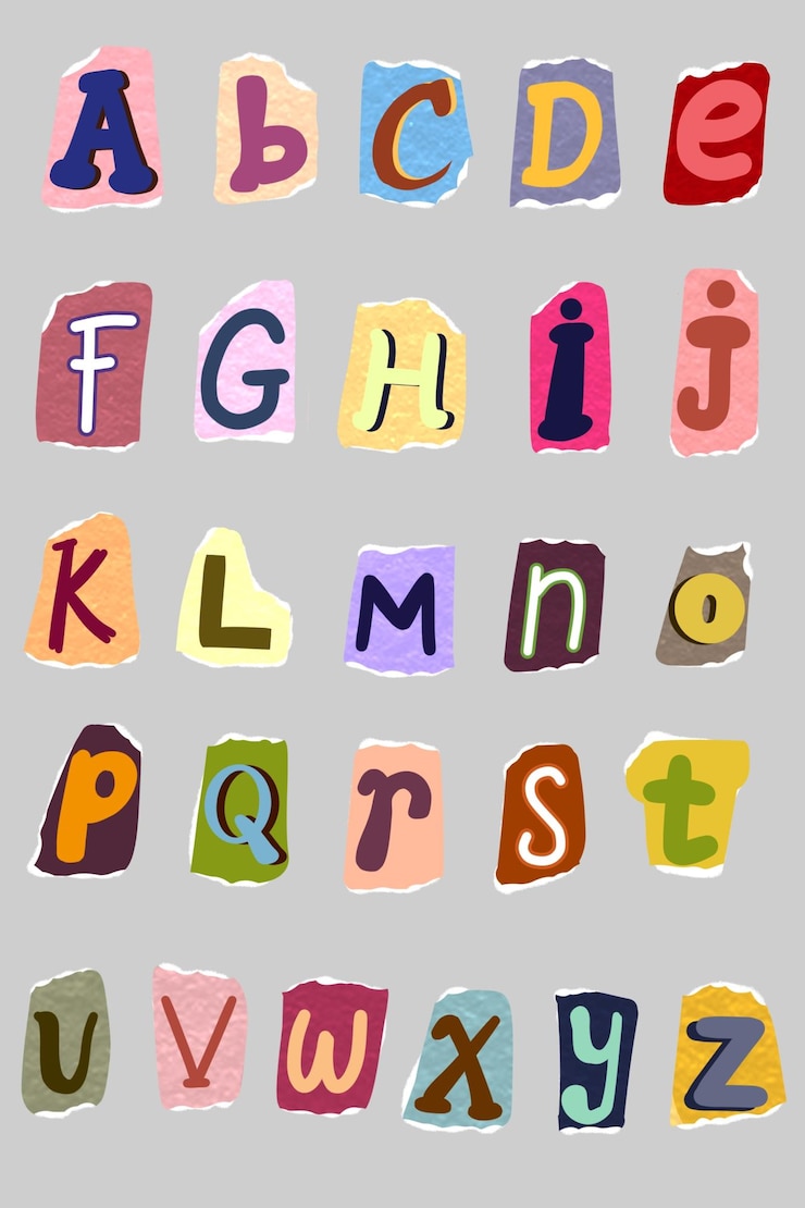 PSD vibrant alphabet letter collage for educational purposes
