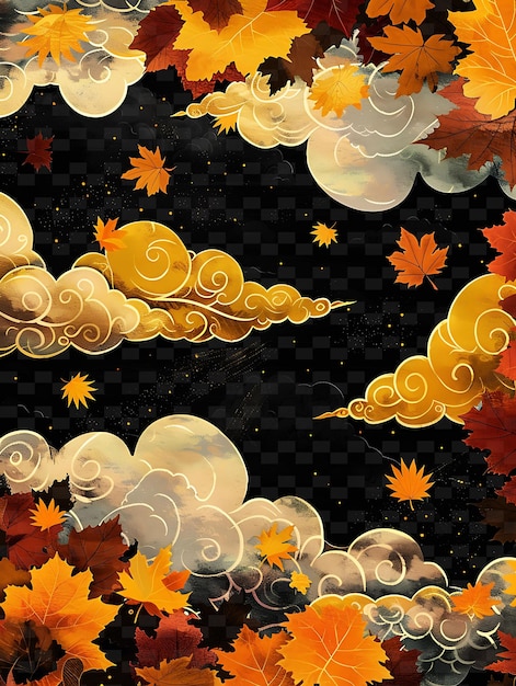 PSD vibrante altostratus cloud con foglie d'autunno vorticose e go neon color shape decor collections