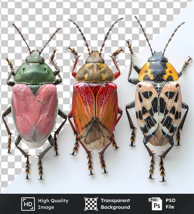 PSD vibrant beetles ontdekken kleurrijke insecten met doorzichtige png- en psd-bestanden