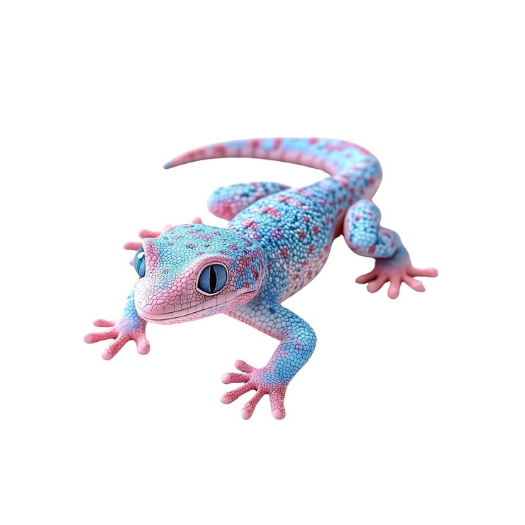 PSD vibrant blue and pink gecko on white background 3d render of a cute reptile