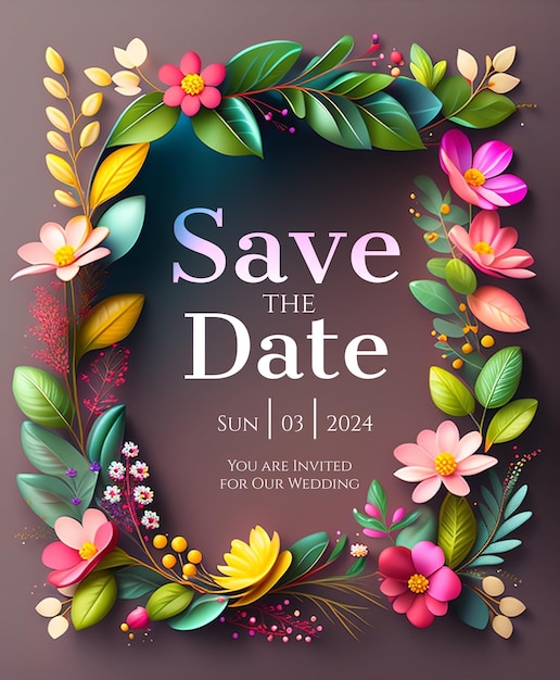 Vibrant botanical save the date card elegant floral wedding invitation design