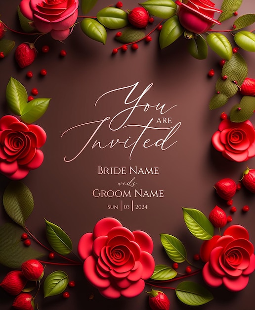 PSD vibrant botanical wedding invitations floral frame savethedate design