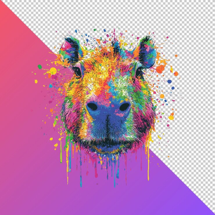 PSD vibrant capybara portrait in a splash of rainbow colors