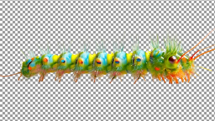 PSD vibrant caterpillar with transparent background
