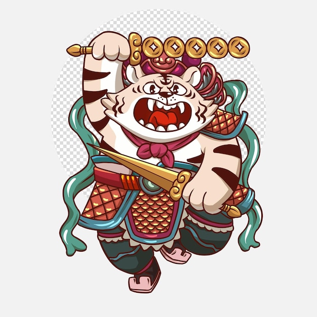 PSD vibrant colored white tiger animal cartoon zodiac animals