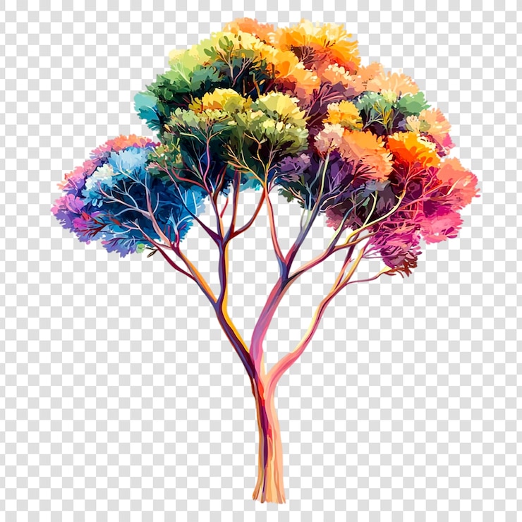PSD vibrant colorful tree artistic watercolor painting nature art