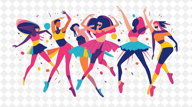 PSD vibrant danser met personages die dansen en routine uitvoeren png mensen in dagelijkse werk illustratie