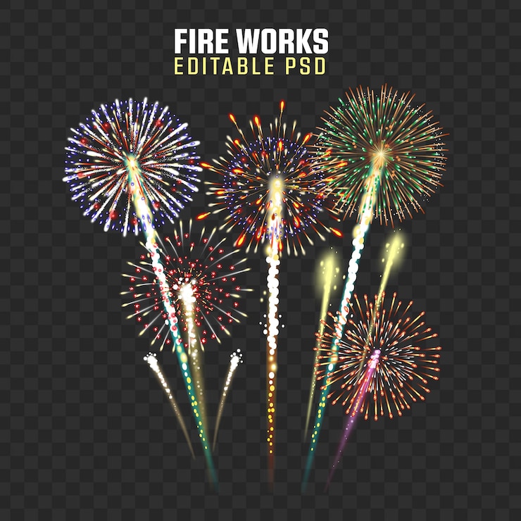 PSD vibrant fireworks psd with colorful explosions perfect for celebrations and events