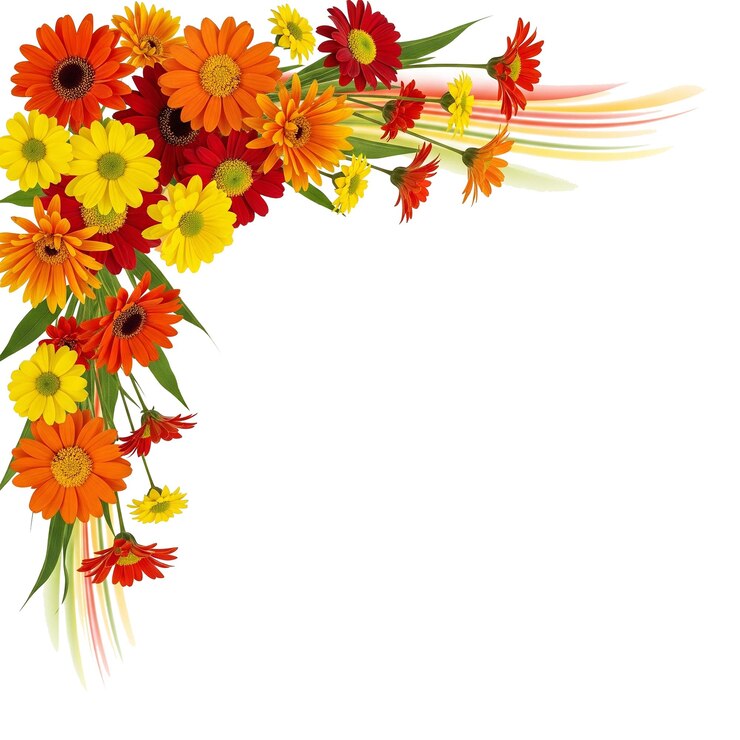 PSD vibrant floral corner design with gerbera daisies