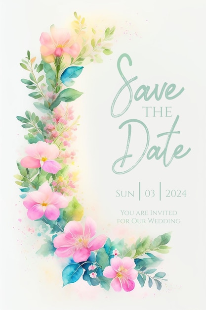 PSD vibrant floral frame save the date wedding invitationcolorful springtime floral save the date weddin