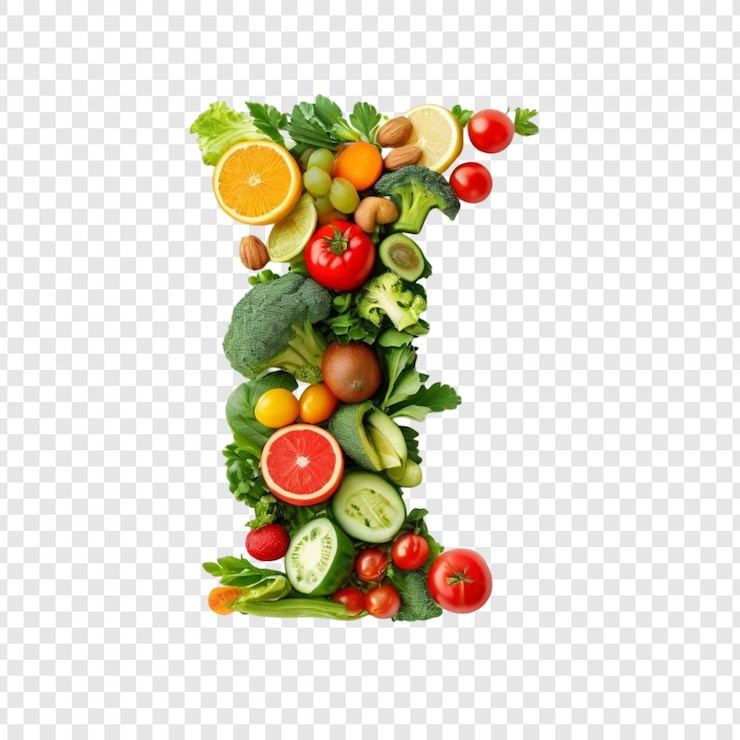 PSD vibrant fruit and vegetable letter i gezond eten alfabet