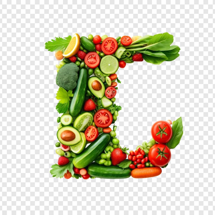 PSD vibrant fruit and vegetable letter l gezond eten alfabet