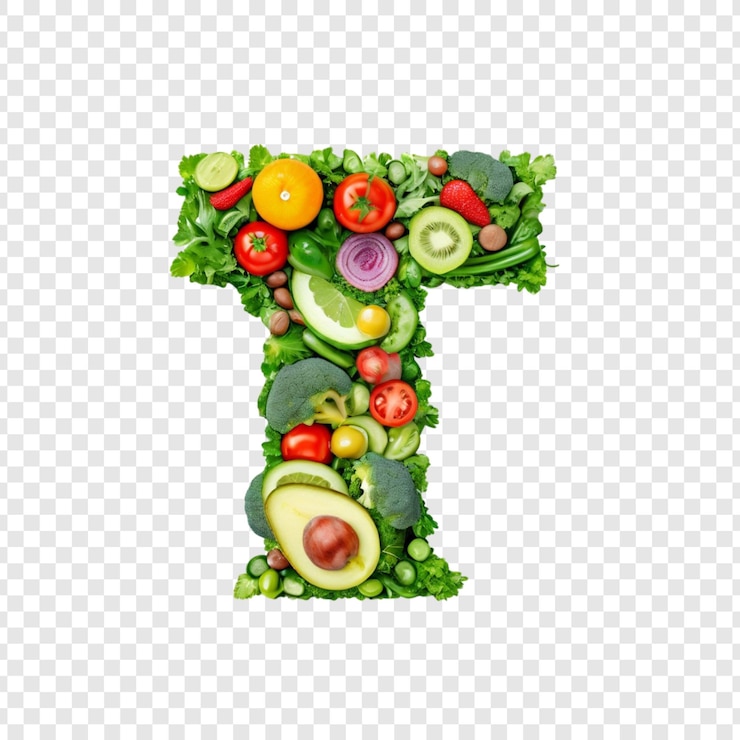 PSD vibrant fruit and vegetable letter t gezond eten alfabet