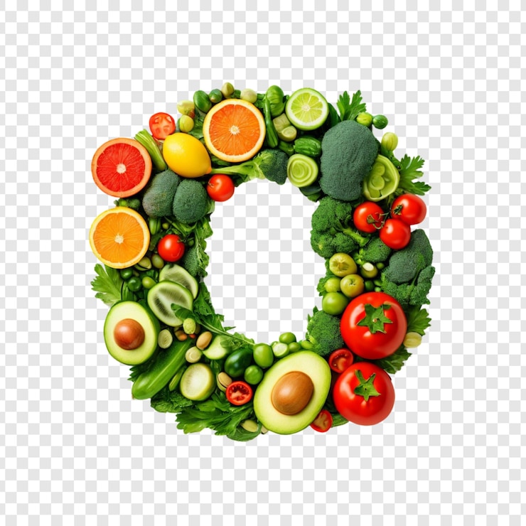 PSD vibrant fruit en groente cirkel gezond eten alfabet o