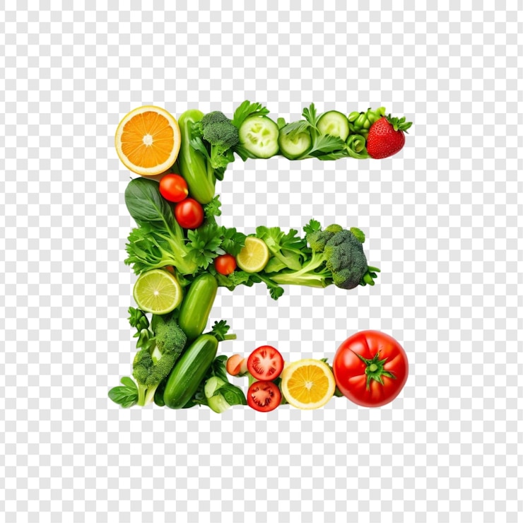 PSD vibrant fruit en groenten letter e gezond eten alfabet