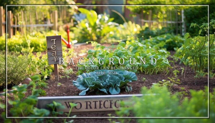 PSD a vibrant garden with a tea sign