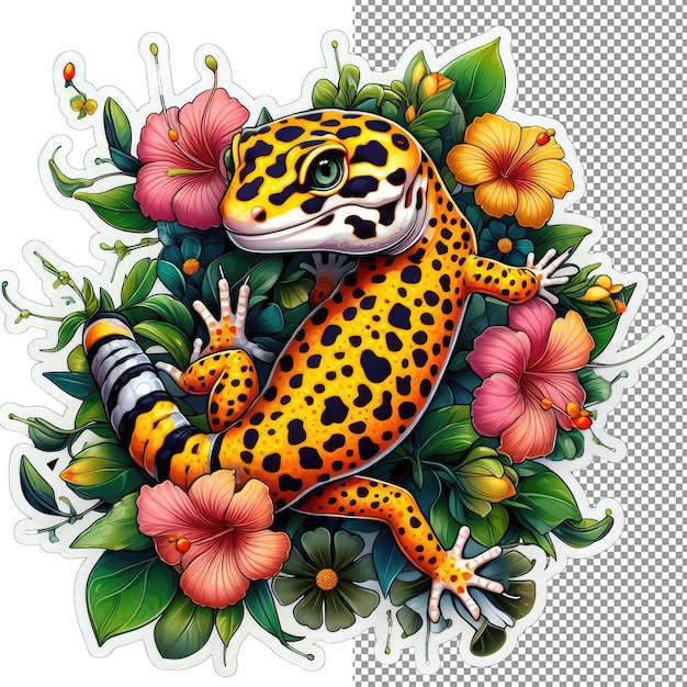 PSD vibrant gecko a splash of color sticker