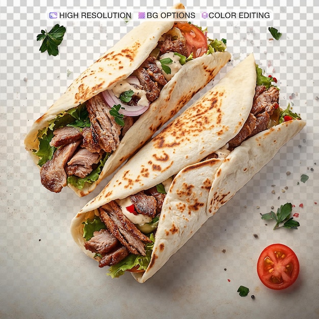 Vibrant Gyros gewikkeld in platbrood met frisse ingrediënten en texturen