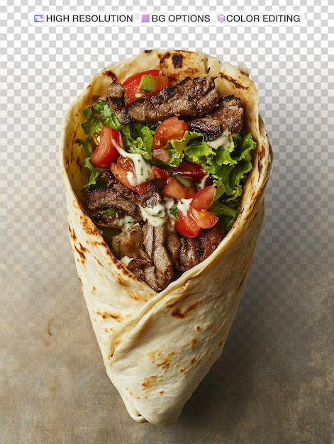 Vibrant Gyros gewikkeld in platbrood met frisse ingrediënten en texturen