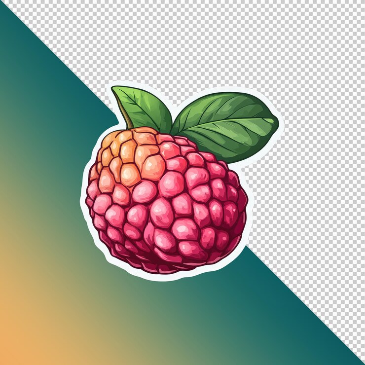 PSD vibrant handdrawn illustration of a sugar apple with leaf