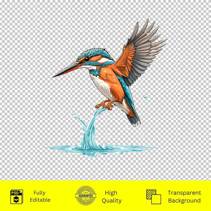 PSD vibrant kingfisher in midflight