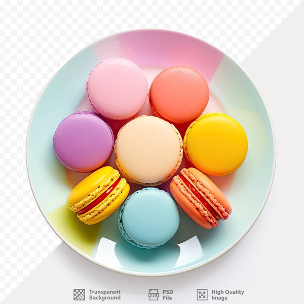 PSD vibrant macaroons on dark plate