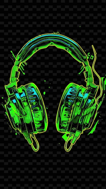 PSD vibrant neon headphones pulsating glitched headphone texture y2k texture shape background decor art