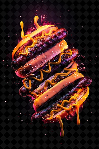 Vibrant Neon Hot Dogs With Mustard Dripping And Oozing Hot D Neon Color Food Drink Y2k Collection