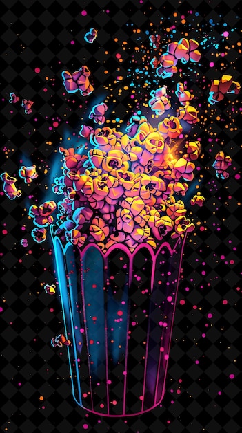 PSD vibrant neon popcorn bursting en popping popcorn kernels in neon color food drink y2k collection