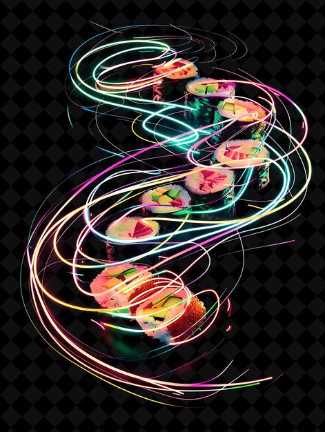 Vibrant neon sushi rolls unraveling and unrolling sushi roll neon color food drink y2k collection