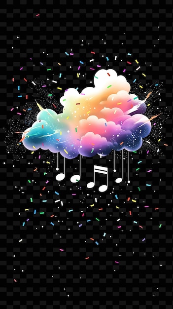 Vibrant nimbus cloud with rainbow colored lightning bolts an neon color shape decor collections