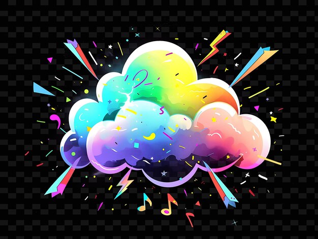 PSD vibrant nimbus cloud with rainbow colored lightning bolts an neon color shape decor collections