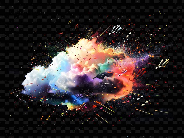 PSD vibrant nimbus cloud with rainbow colored lightning bolts an neon color shape decor collections