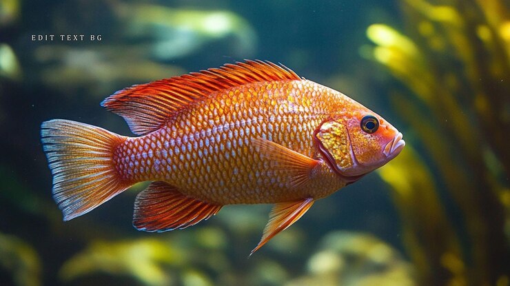 PSD vibrant orange fish swimming in aquarium detailed scales and fins visible 1