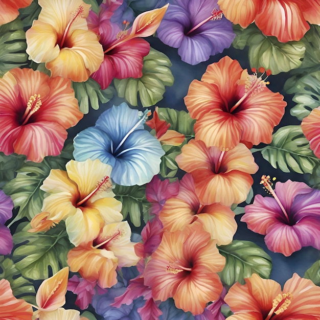 PSD a vibrant pattern of tropical hibiscus flowers aigenerated