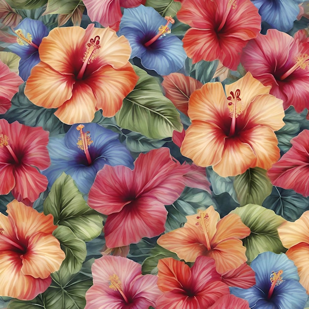PSD a vibrant pattern of tropical hibiscus flowers aigenerated