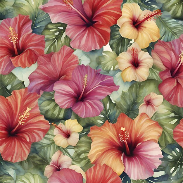 PSD a vibrant pattern of tropical hibiscus flowers aigenerated