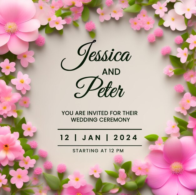 PSD vibrant pink floral border savethedate wedding invitationelegant wreath of flowers wedding function