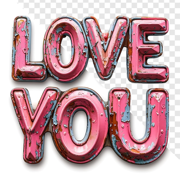 PSD vibrant pink love you words isolated