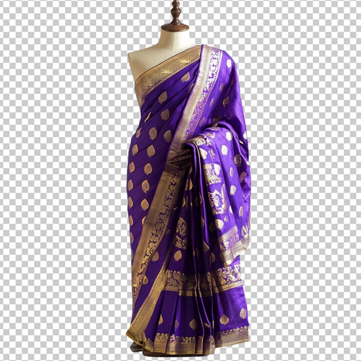 PSD a vibrant purple traditional saree elegantly draped